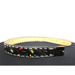 Black Tooled Leather Over Mexican Fabric Western Replacement Belt Women Sz XS/28